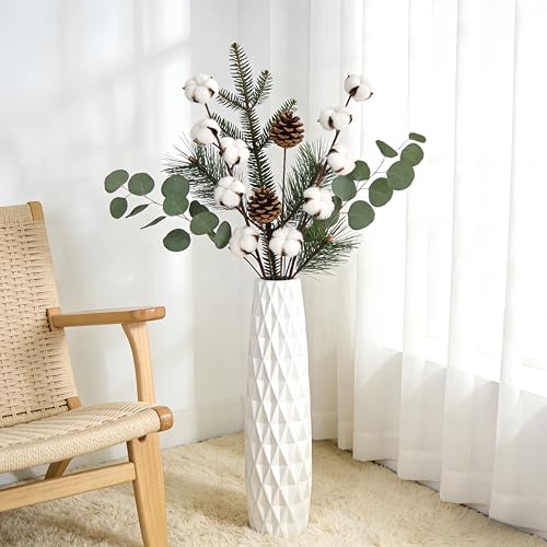 White Tall Ceramic Floor Vase, 24 Inch, Textured Design | Glossy Glazed Finish, Living Room, Fireplace, Entryway, Pampas Grass - color: Shape 2, size: 24 Inch