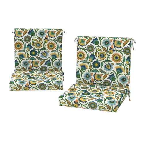 DYTXIII Outdoor Midback Chair Cushions Set of 2-20"x17" Water Repellent & Fade-Resistant Patio Seat Cushions with High-Resiliency Foam, Non-Slip Ties for Dining, Balcony Furniture-Fiesta Floral - color: Fiesta Floral