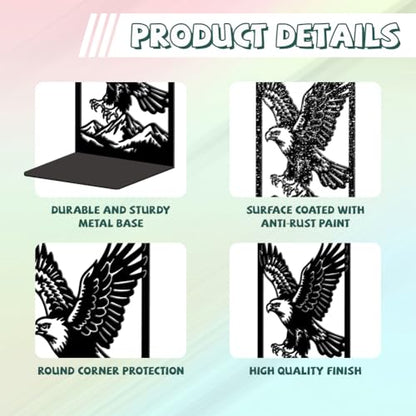 5.3"x4.3"x7.9" Metal Bookends, Heavy Duty Book Ends for Shelves | Eagle Theme Cast Iron Book Supports, 1 Pair Decor Stoppers for Desk, Library, Office & Home Shelves - style: Eagle