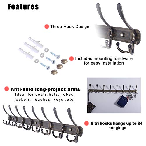 Coat Rack Wall Mount - 29.5” Long 8-Tri-Hooks Heavy Duty Coat Hanger Rail Wall Hooks for Hanging Coats Hats Clothing Clothes Purse Mudroom Entryway, Bronze - color: Bronze, size: L=29.5” (1 Pcs)