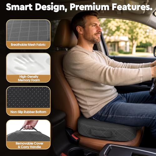 Seat Cushion - Memory Foam Sitting Pillow for Office Chair, Car Seat, Airplane, Bleacher - Sciatica & Hip & Coccyx Pain Relief Desk Chair Cushion for Long Sitting Office Workers, Car Drivers | for Car Seat, Airplane, Desk Chair - Sciatica & Hip & Coccyx P