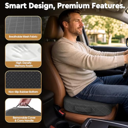 Seat Cushion - Memory Foam Sitting Pillow for Office Chair, Car Seat, Airplane, Bleacher - Sciatica & Hip & Coccyx Pain Relief Desk Chair Cushion for Long Sitting Office Workers, Car Drivers | for Car Seat, Airplane, Desk Chair - Sciatica & Hip & Coccyx P