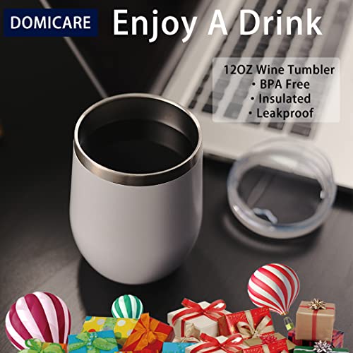 DOMICARE Stainless Steel Wine Tumbler Bulk with Lid, Personalized White Insulated Tumblers Set, 12oz Travel Coffee Cups Pack of 1 - color: White, size: 1 Count (Pack of 1)