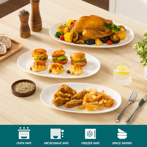 vancasso Ceramic Serving Platters Set of 3, Oval 16/14.7/13.5 Inch Porcelain Serving Dishes for Entertaining, Microwave Safe Serving Trays for Food, Turkey, Cheese, White - color: White