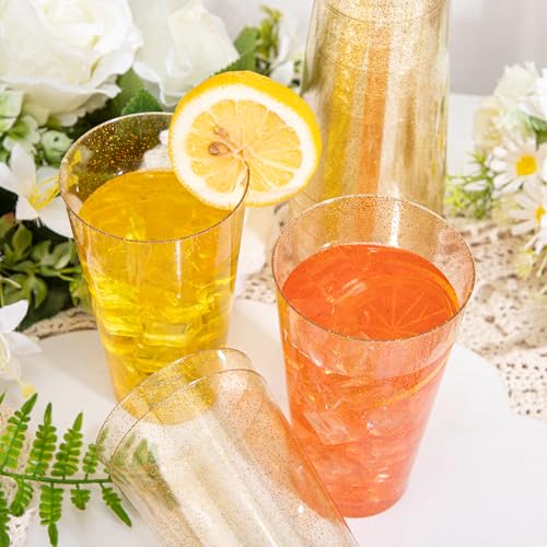 I00000 16 oz Gold Plastic Cups, 50 Pack Gold Glitter Plastic Cups Tumblers Disposable Party Cup Wedding Cup, Heavy-duty Plastic Disposable Glasses Ideal for Birthday, Wedding & Party - color: Glitter-16oz-50