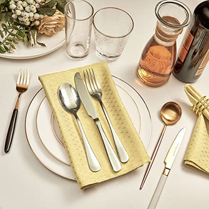 Gold A Jacquard 17x17 Square Polyester Cloth Napkins Set of 8 | Waterproof, Stain Resistant, Shrink Proof, Washable, fabric, Outdoor, Dining, Wedding, Kitchen, Party, Banquet, Reusable - color: Gold a