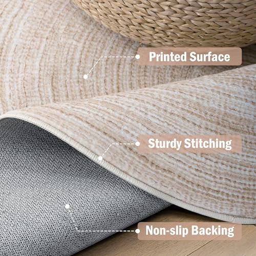 Carvapet Faux Jute Round Rug 3ft, Jute-Like Pattern Design Low Pile Circle Washable Carpet with Non Slip Rubber Backing, Foldable Stain Resistant Small Area Rug for Bedroom Office Bathroom - color: S-khaki, size: 3' (Round)