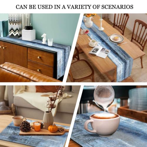 Mcalk Dark Blue Table Runner and Placemats Set of 6 Pieces, Blue Placemat, Cloth Place Mats Indoor for Kitchen, Washable Abstract Placemats Linen Material for Dining Table - color: 01dark Blue