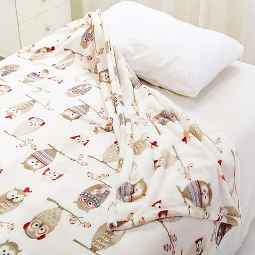 Flannel Sherpa Throw 60'' x 50''- Owl Printed Soft Plush Flannel Blanket Throws for Bed/Couch/Sofa/Office/Camping - color: A-owl, size: 50''x60''