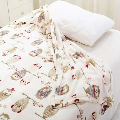 Flannel Sherpa Throw 60'' x 50''- Owl Printed Soft Plush Flannel Blanket Throws for Bed/Couch/Sofa/Office/Camping - color: A-owl, size: 50''x60''