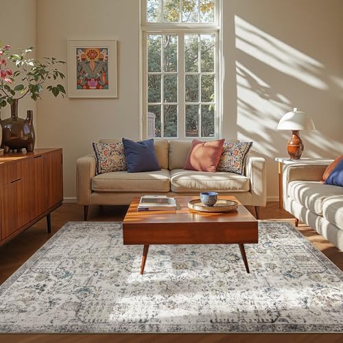 jinchan Distressed Vintage Medallion Area Rug, 6x9 Blue, Washable Non Slip | Distressed Finish, Low Profile, Soft Comfort, Easy Care, Pet Friendly, Living Room Bedroom Dining Area Home Office Decor - color: Vintage Blue Multi, size: 6' x 9' (Rectangular)
