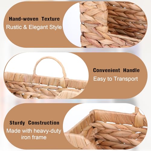 WLLHYF Woven Hanging Magazine Holder Water Hyacinth Storage Basket Wall Mounted Wicker Organizer Boho Modern Farmhouse Book Rack with Handle File Newspaper Mail Holder for Home Office