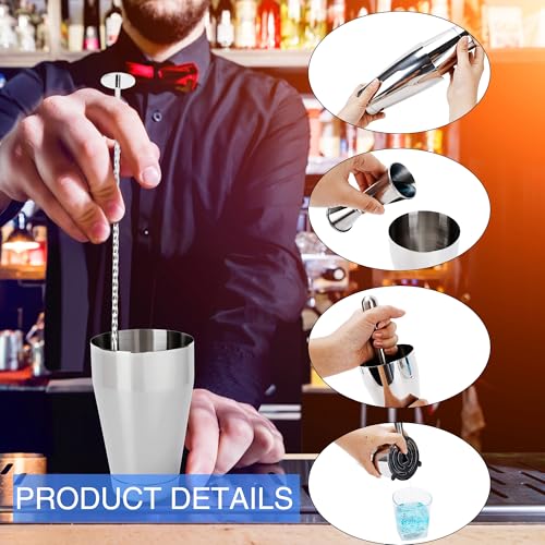 24 Pcs Shaker Set Stainless Steel Cocktail Drink 18 oz&28 oz Shaker Tin with Strainer Jigger Long Spoon Muddler Bottle Pourer Mixed Alcohol Tool for Beginner Bartender Kit