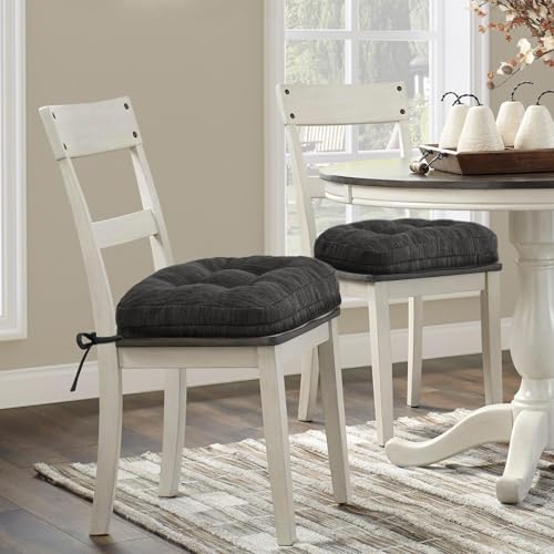 Shinnwa Dining Chair Cushions Set of 4, Dual-Layer Memory Foam Kitchen Chair Cushions, Patented Design Seat Pads with Ties, 16.5 x 16.5 x 3.5in, 4 Pack, Charcoal - color: Charcoal, size: 4 Count (Pack of 1)