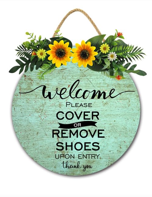 Entryway Sign Cover or Remove Shoes Please - No Shoes Allowed Door Plaque, Wooden Front Door Decor, 11x11 Inch Polite House Rules Sign, Rustic Farmhouse Porch Welcome Gift - color: R2, size: 11 x 11 Inch
