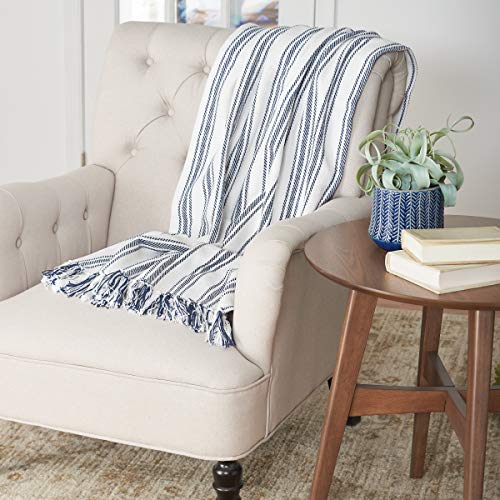 C&F Home Ticking Stripe Navy Blue & White Cotton Throw Blanket 50" x 60" | Farmhouse Decor, Patriotic Decor, Gift Idea