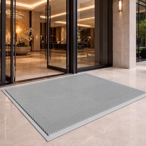 Front Door Mat Outside Entrance Drainage Doormat Grey 31"x47" | Outdoor Welcome Mats For Patio Waterproof, Dirt Trapper with Non-Slip Rubber Backing, Dirt Mat for Garage Home Pool Entrance - color: Grey, size: 31''x47''
