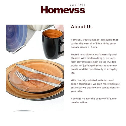 HomeVss, Sonoma 16pc Stoneware Dinnerware Set, Outside Black + Inside Hand Painting Combi Colors of Cobalt, Mocha, Rose and Spice with Speckle - color: Combi Cobalt, Mocha, Rose and Spice