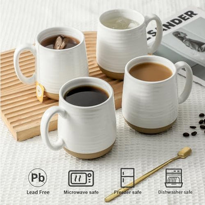 HASENSE Coffee Mugs Set of 4, 15oz Ceramic Coffee Cups with Handle, Two-Tone Design for Cappuccino Latte Tea, Large Microwave Dishwasher SafeMug Set, Housewarming Gift, Creamy White - color: White, size: Set of 4