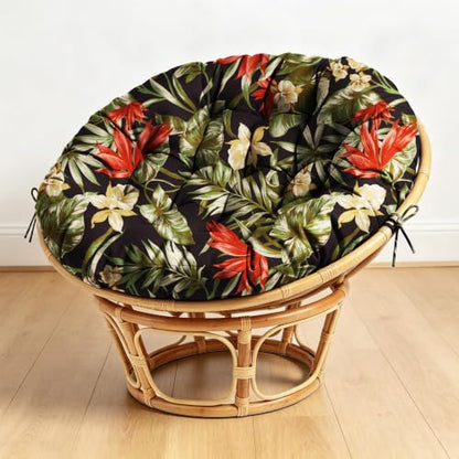ARTPLAN Round Papasan Chair Cushion Tufted Swing Seat Pad with Ties,Floral | 47"x47"x4"tufted round chair cushion, polyester cover&fluffy fiber fill, fixed ties fit papasan, swing&wicker indoor chairs - color: Floral Black