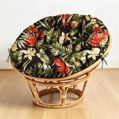 ARTPLAN Round Papasan Chair Cushion Tufted Swing Seat Pad with Ties,Floral | 47"x47"x4"tufted round chair cushion, polyester cover&fluffy fiber fill, fixed ties fit papasan, swing&wicker indoor chairs - color: Floral Black