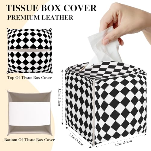 Black and White Checkerboard Tissue Box Cover, Tissue Holder Square - color: Checkerboard