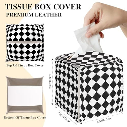 Black and White Checkerboard Tissue Box Cover, Tissue Holder Square - color: Checkerboard