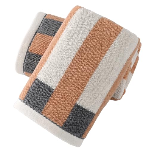 sense gnosis Reversible Striped 100% Cotton Hand Towels Decorative Bathroom Towel 100% Cotton Set of 2 Grey and Pink Soft Absorbent Modern Guest Hand Towels 13x29 Inch - color: Grey & Pink Striped