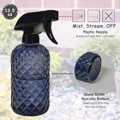 YYTSGG Glass Plant Mister Bottle, 13.5oz, Grayish Blue | Refillable Water Spray Bottle with Adjustable Mist Nozzle for Indoor Flowers, Outdoor Gardening, Cleaning, Hair and Pets Care - color: Grayish Blue