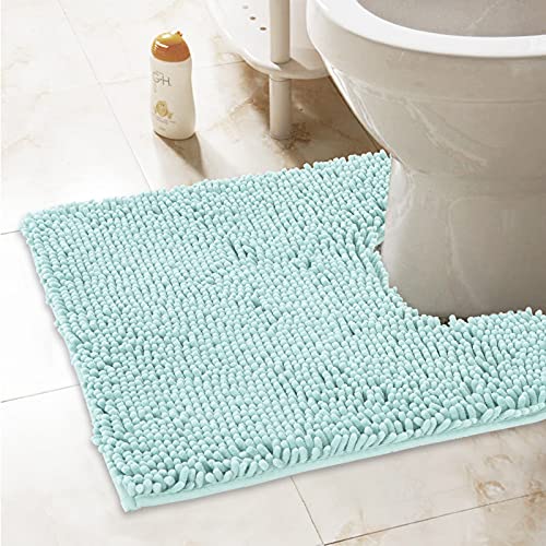 Standard 24"x21" U-Shaped Non-Slip Shaggy Chenille Toilet Contour Bathroom Rug with Water Absorbent, Spa Blue - color: Spa Blue, size: 24" x 21" (U-Shaped)