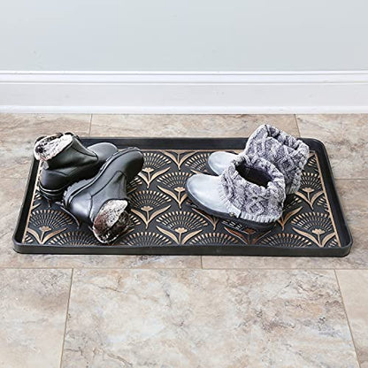 ART & ARTIFACT Rubber Boot Tray Wet Shoe Tray for Entryway Indoor Outdoor Snow Boot Mat Extra Large Shoe Tray 32" x 16", Black, Footprints & Paws