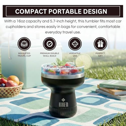 Double Wall Insulated Margarita Tumbler, Cocktail Cup - Carbon Color, 16 oz | Keeps Drinks Cold 12+ Hours, Shatterproof, Portable, Travel Friendly Perfect for Margaritas, Martinis, Cocktails & Mix Drinks - color: Carbon