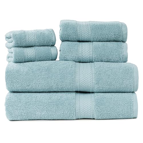 HILLFAIR Premium 600 GSM 6 Piece Towel Set- 2 Bath Towels, 2 Hand Towels & 2 Washcloths, Machine Washable, Hotel Quality, Super Soft & Highly Absorbent Cotton Towel: Ocean Blue - color: Ocean Blue, size: 6 Piece Towel Set