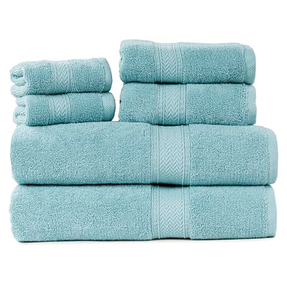 HILLFAIR Premium 600 GSM 6 Piece Towel Set- 2 Bath Towels, 2 Hand Towels & 2 Washcloths, Machine Washable, Hotel Quality, Super Soft & Highly Absorbent Cotton Towel: Ocean Blue - color: Ocean Blue, size: 6 Piece Towel Set