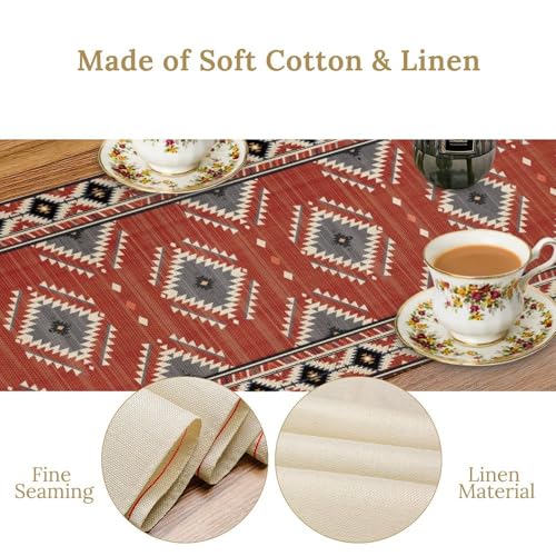 Aztec Table Runner, Boho Geometric Striped Pattern Tribal Table Cover for Farmhouse Home Dinning Living Room Western Party 13x36in - color: Aztec-4, size: 13x36in