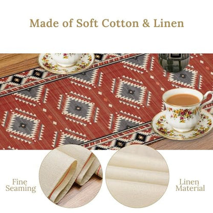 Aztec Table Runner, Boho Geometric Striped Pattern Tribal Table Cover for Farmhouse Home Dinning Living Room Western Party 13x36in - color: Aztec-4, size: 13x36in