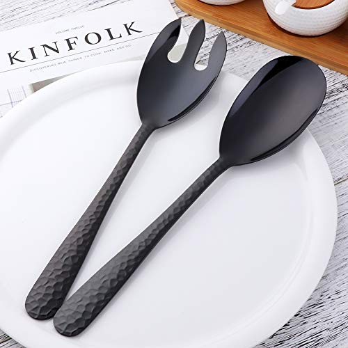 Salad Spoon and Fork Set, 12 Inch Stainless Steel Salad Server, Black Serving Utensils, Dishwasher Safe, Pack of 2 - color: Black