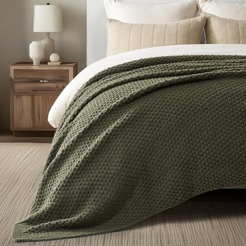 EVERGRACEHOME Chunky Chenille Knit Throw Blanket, 90 x 90, Olive Green | Sculpted Moss Stitch, Chic Modern Farmhouse, All-Season Warmth, OEKO-TEX® Certified, Oversized Queen for Couch, Bed, Sofa - color: Olive Green, size: 90" X 90"