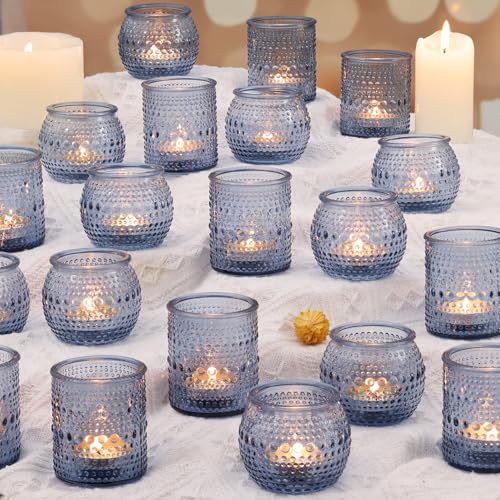 32 Pcs Blue Candle Holders Bulk for Wedding Table Decor- Assorted Tea Light Candle Holders for Blue Bridal Shower Decorations, Dusty Baby Shower Table Centerpieces - color: Blue