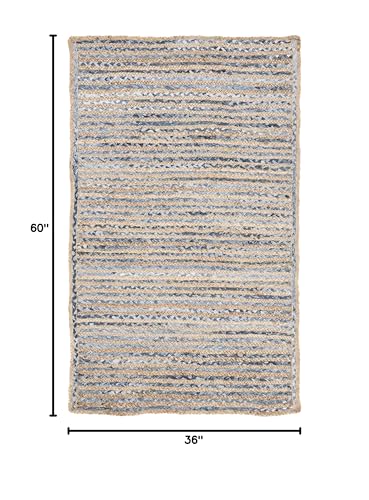 SAFAVIEH Cape Cod Collection Accent Rug - 3' x 5', Natural & Blue, Handmade Flat Weave Jute, Ideal for High Traffic Areas in Entryway, Living Room, Bedroom (CAP250A) - size: 3' x 5' (Rectangular)