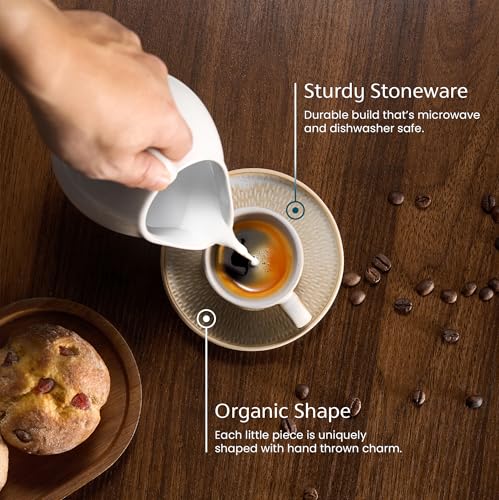 KooK Espresso Mug and Saucer Set, Ceramic Cups and Plates with Rustic Organic Shape and Feathered Texture, Dishwasher and Microwave Safe, 2.7 oz, Set of 4, Neutral Multicolor (2.7 Oz) - size: 2.7 Oz