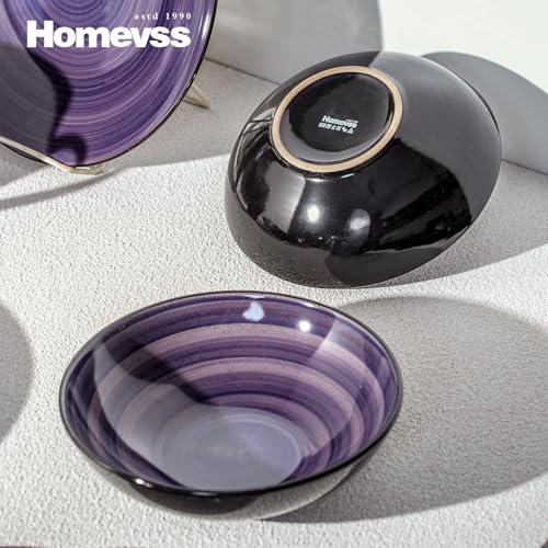 HomeVss Sonoma 16-Piece Dinnerware Set - Serves 4, Black and Speckled Purple Plates & Bowls Set | Microwave & Dishwasher Safe, Spinwash Purple - color: Purple