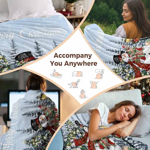Merry Christmas Throw Blanket, Snowman Xmas Tree Super Soft Warm Flannel Blankets for Bed Couch Sofa Winter Snowflake Deer Animal Lightweight Fluffy Plush Bed Throws 50x60 Inch - color: Blue Red Green, size: 50''x60''