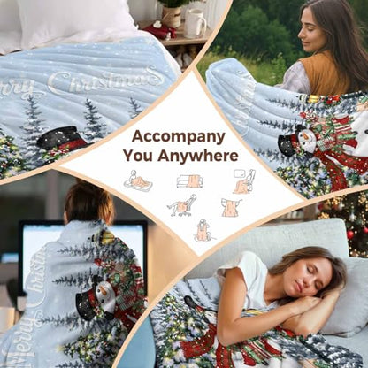 Merry Christmas Throw Blanket, Snowman Xmas Tree Super Soft Warm Flannel Blankets for Bed Couch Sofa Winter Snowflake Deer Animal Lightweight Fluffy Plush Bed Throws 50x80 Inch - color: Blue Red Green, size: 50''x80''