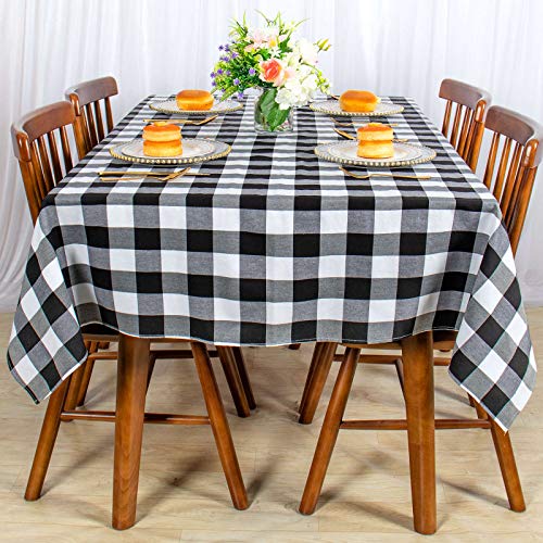 ShinyBeauty Checked Tablecloth Rectangle 54x80-Inch Black and White Buffalo Plaid Tablecloth Washable Check Table Cover Gingham Tablecloths for Dining Room Rustic Table Linen Christmas - color: Black & White, size: 80" x 54" (Rectangular)