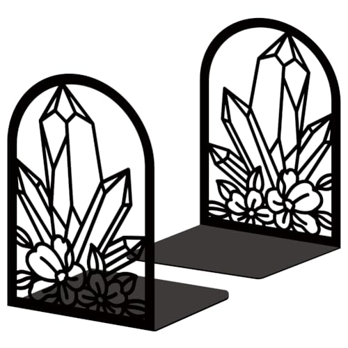 Crystal Flower Book Shelf Decorative Bookends for Shelves, Book Ends for Heavy Books, Metal Bookends for Desk Organizer, Office Library Decor Decorative Books for Home Decor - style: Crystal