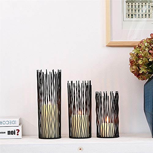 Metal Candle Holders for Pillar Candles - Black Wire Candle Holder Set of 3 | Creative Candlestick Holders for Table Centerpieces Fireplace Mantel Halloween Christmas Party Event Wedding Home Decorations