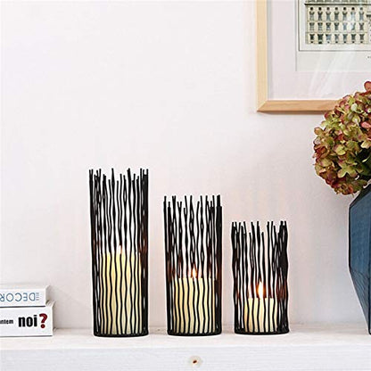 Metal Candle Holders for Pillar Candles - Black Wire Candle Holder Set of 3 | Creative Candlestick Holders for Table Centerpieces Fireplace Mantel Halloween Christmas Party Event Wedding Home Decorations