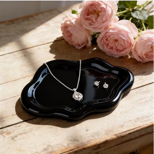 Ceramic Cloud Jewelry Tray for Women, Cute Cloud Trinket Dish Ring Holder, Decorative Vanity Nightstand Jewelry Bowl for Earrings, Perfume, Keys, Gift for Friends, Sisters, Daughter, Mother (Black) - color: Black