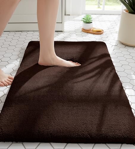MINIDEAR Bathroom Rugs 24x17 Dark Brown - Thick Memory Foam Bath Mat, Ultra Soft & Plush Fluffy, Non-Slip, Quick Dry, Absorbent Washable Floor Microfiber Mat for Tub, Home Decor Accessories - color: Dark Brown(coffee), size: 1'5" x 2' (24x17)